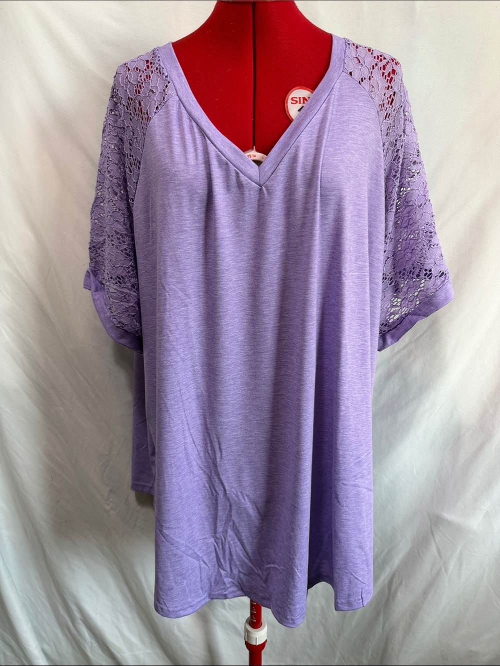 V-Neck Lavender Lace Sleeve Tunic Top